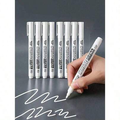 2pcs White Permanent Marker Pen, Oil-Based Waterproof Tire Graffiti Pen, For Fabric And Wood