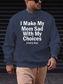 Men's Casual Crew Neck Sweatshirt With CHOICES Pattern Design - 藏蓝色 - 查看 6