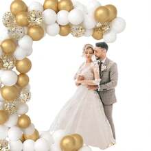 Kit de arco de balões branco e dourado com 106 peças, ideal para decoração de casamentos, aniversários, formaturas, Dia dos Namorados, feriados e Dia das Mães - adereço decorativo para fotos em ambientes internos e externos, com balões de látex. - Multicolorido - Ver 4