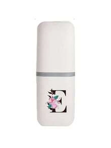 1pc A-Z Initial Floral Travel Toothbrush Holder, 2-In-1 Portable Toothbrush & Toothpaste Storage Cup, Personalized Letter Bathroom Storage Box For Travel, Business Trip, Camping, School, Suitable For Easter, Mother's Day Gifts - Multicolor - View 16