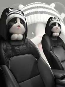 2 piezas Fundas de reposacabezas de coche de punto a rayas con diseño de gato, decoración de coche, ajuste universal, adecuado para viajes de larga distancia, conducción, siesta, relajación, soporte para el cuello, regalo conmovedor para amantes de las mascotas, agrega personalización y calidez a su coche - 2 piezas - Ver 7