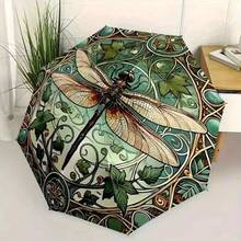 自然蜻蜓印花折叠伞，蜻蜓印花图案遮阳伞，大号遮阳伞，旅行户外伞，户外运动便携伞（带防护功能），精美图案遮阳伞（带防护功能），家居必备，生日礼物，节日礼物