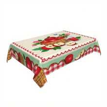 1 pieza Mantel con estampado de manzana roja fresca y cuadros - Poliéster, rectangular, lavable a máquina - Ideal para decoración de cocina, uso interior/exterior - Regalo perfecto para inauguración de casa - Multicolor - Ver 2