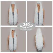 40 Inch Long Wavy Wig Extra-Long Wig With Bangs For Women Available In A Variety Of Colors Cosplay Wig Bounce Fluffy For Halloween Party Daily Use - White - View 5