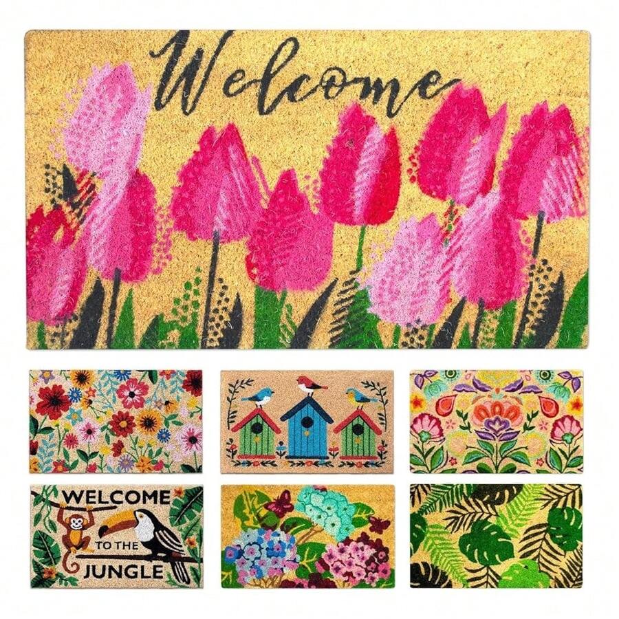 Coir Doormat, Front Door Mats Outdoor, Funny Welcome Mat Outdoor, Front Door Mat For Home Entrance, Door Mat Outside Entrance, Welcome Mat Indoor 16\X27.5\ (Tulips) - 鬱金香 - 查看 1