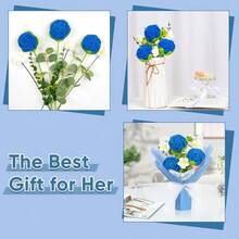 YDKGPSH Ramo de rosas de ganchillo ramo de flores de ganchillo hecho a mano para el dia de San Valentin boda aniversario Navidad Año Nuevo rosa medio-azul - Azul+Mediano - Ver 3
