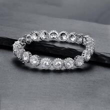 MDFUN 18K White Gold Plated Tennis Bracelet For Women, Single Row, 5mm Round Cubic Zirconia, 6-8.5 Inch Adjustable Length