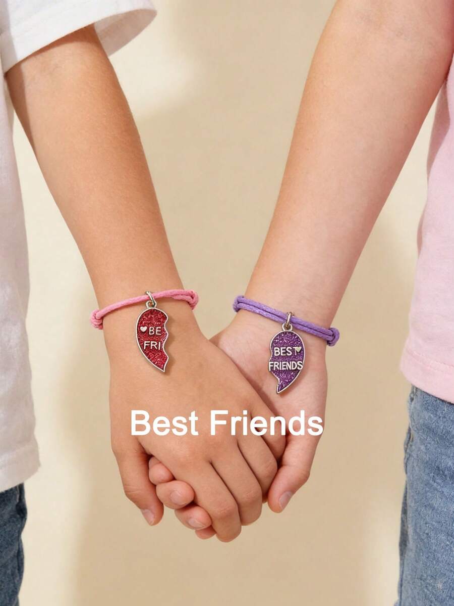 朋友心形手绳两件套，送给朋友的最佳礼物，开学季，情人节 - 彩色 - 查看 1