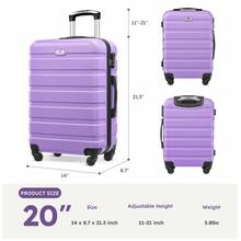三件套登机行李箱：20英寸航空认证硬壳行李箱，带静音万向轮+手提袋+洗漱包，轻便旅行套装，适用于飞机、商务、休闲旅行、短途旅行和日常使用。行李箱、拉杆箱、万向轮行李箱、旅行箱、旅行箱、行李箱、带轮登机箱、旅行必备、耐用、男女通用、度假、商务出行、大容量、旅行必备、旅行配件、旅行收纳、旅行用品 - 紫色 - 查看 3