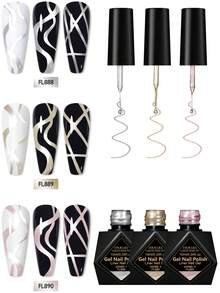 FOUR LILY 2pcs 10ml Y2K Metallic Line Nail Art Gel, Gold & Silver Super Shiny Mirror Effect Semi-Permanent UV Line Nail Gel, French Manicure DIY Set, Women's Home & Salon Gift - 彩色 - 查看 5