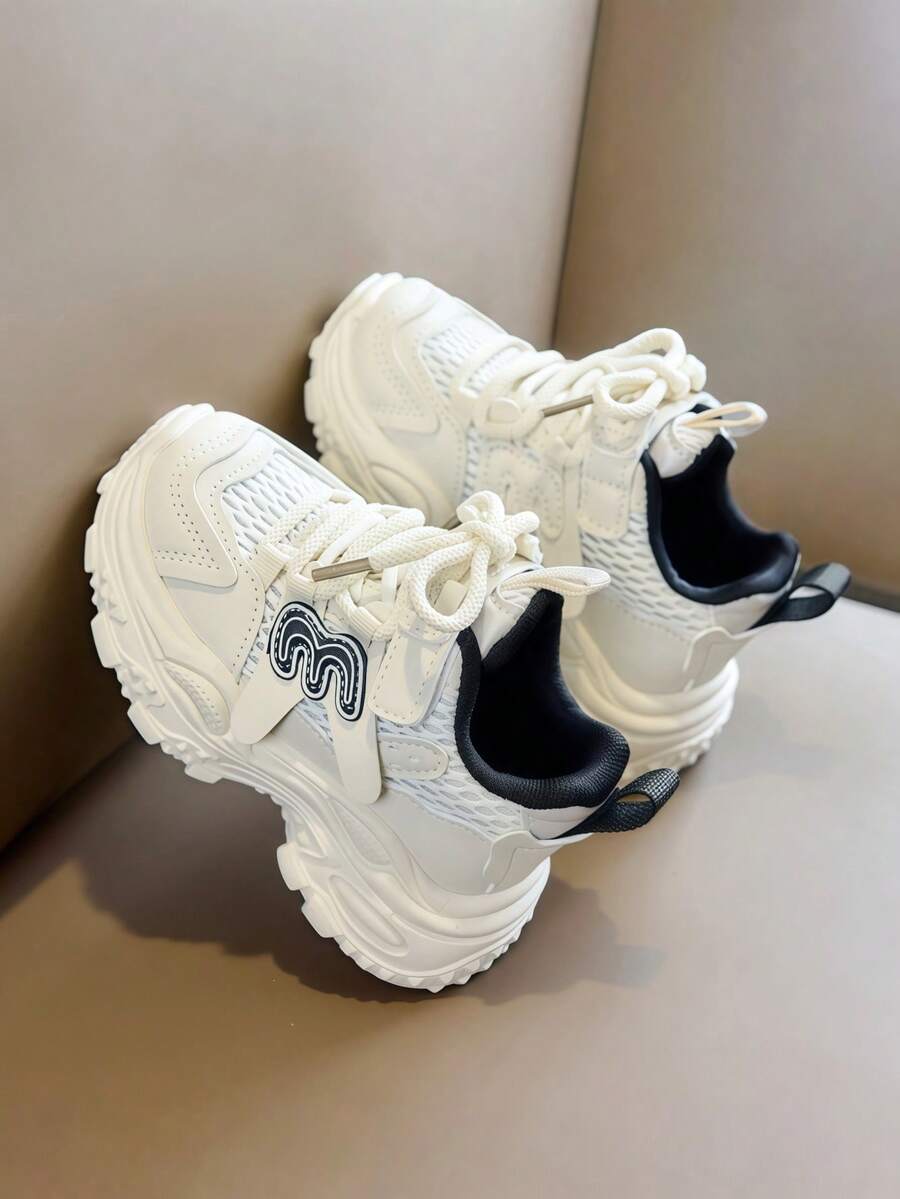 女童网面厚底运动鞋，新款春秋季儿童厚底休闲鞋，透气幼儿男童运动鞋，婴儿多功能跑步鞋 - 黑色 - 查看 1