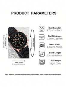 5件套女士石英表套装，包含金色配件和黑色玫瑰金心形装饰（黑色硅胶表带多功能石英表、心形链手链、心形项链和心形耳环） - 黑色 - 查看 3