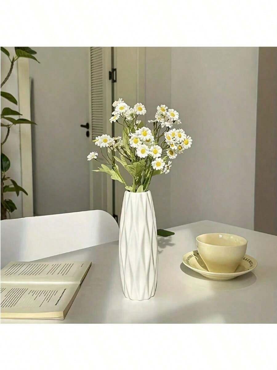 1个现代创意塑料花瓶，北欧风格插画容器，客厅卧室家居装饰插花配件，简约装饰 | 耐用塑料 - 白色 - 查看 1