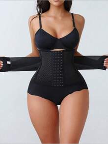 女士塑身紧身裤、腹部塑形上衣、运动腰部支撑带 - 黑色 - 查看 4