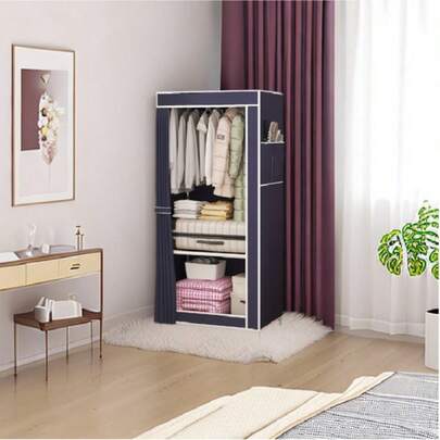 1pc Reinforced Steel Pipe Fabric Wardrobe, Easy Assembly Bedroom Closet, Suitable For Rental Homes