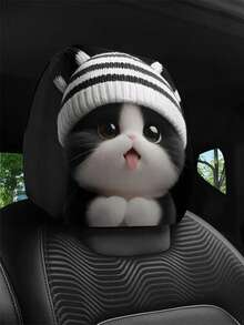 2 piezas Fundas de reposacabezas de coche de punto a rayas con diseño de gato, decoración de coche, ajuste universal, adecuado para viajes de larga distancia, conducción, siesta, relajación, soporte para el cuello, regalo conmovedor para amantes de las mascotas, agrega personalización y calidez a su coche - 2 piezas - Ver 5
