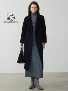 2025 New Arrival Premium 100% Wool Women's Reversible Loose Fit Wool Blend Warm Coat, Elegant Ladies Winter Outerwear - Black - View 4