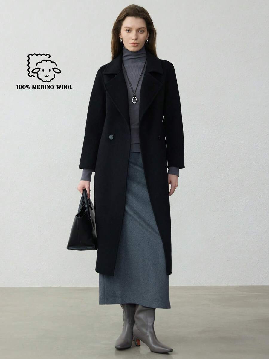 2025 New Arrival Premium 100% Wool Women's Reversible Loose Fit Wool Blend Warm Coat, Elegant Ladies Winter Outerwear - Black - View 1