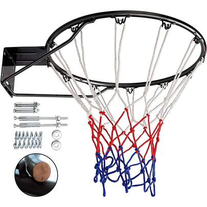 Basketball Rim 18'' (45cm) Full Size Replacement Outdoor Wall Door Mounted With All Weather Net Solid Steel 18 Inch