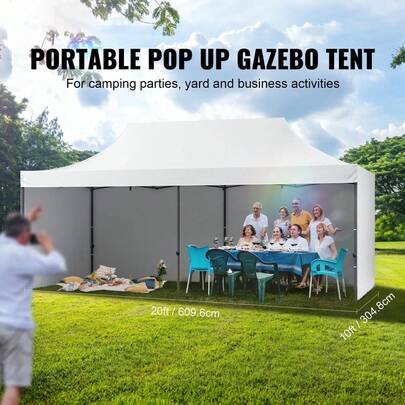 Toldo desplegable 10 x 20 ft con paredes laterales removibles, cenador portátil con bolsa con ruedas - resistente a UV e impermeable - tienda de campaña cerrada
