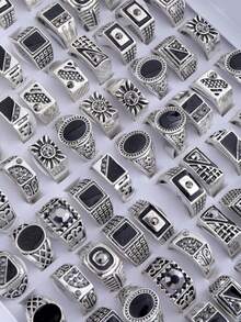 1/10/40/100 piezas Juego de anillos de dedo punk geométricos de plata vintage con diseño y tamaño aleatorios, uso diario unisex - Multicolor - Ver 1