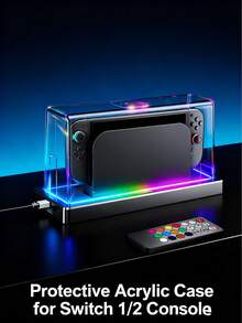 Switch 1/2 防尘罩，带 16 种 LED 灯光颜色，兼容 Switch 1/2，亚克力展示盒，RGB 灯光，防刮防水底盖，炫酷配件 - 白色 - 查看 8