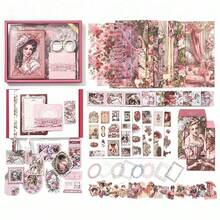 Simno Vintage Ästhetik Sammelalbum Set, Retro Junk Journal Set mit Aufklebern, Washi Tape & A6 Notizbuch mit dekorativem Papier Schreibwaren Bullet Junk Journal Basteln Geschenk für Teenager Mädchen Frauen - Verschiedenfarbig - Übersicht 13