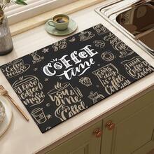1pc Coffee Print Pattern Drainage Mat/Absorbent Mat/Drying Mat For Coffee Maker, Tableware - Absorbent Polyester Desktop Protective Mat With Rubber Anti-Slip Pad, For Kitchen Counter Decor, Home Bar And Dining Table - MultiWarna - View 9