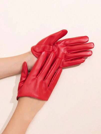 1 Pair Hiphop Style PU Lace-Up Gloves, Suitable Music Festival Occasions