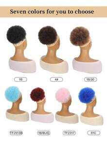 Perucă sintetică creț Afro, cu coadă de cal, cu extensii, fibră de înaltă temperatură, cu onduleuri scurte, cu șnur, Afro Puff, pentru femei, folosită zilnic, pentru petreceri, cosplay și cadouri de Anul Nou, negru, cafea, maro, roz, albastru, colorat, păr - Multicolor - Vizualizare 2