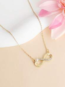 1pc Minimalist Rhinestone Infinity Symbol Pendant Niche Casual Necklace For Women, Suitable For Daily Wear - Gold - View 2