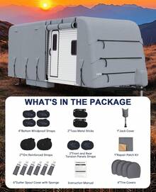 Funda Protectora Completa para Autocaravana 4 Capas - Impermeable, Antiviento y Anti-UV para 22'-35', Incluye Parches de Reparación, 4 Correas Extra y 4 Fundas para Neumáticos, Color Gris - 33-35 pies - Ver 7