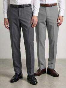 Men's 2-Piece Set - Slim Fit Dress Pants, Straight Leg Tailored Formal Suit Pants For Men, Polyester, Overlock Hem Finish - Light Gray and Dark Gray - View 1