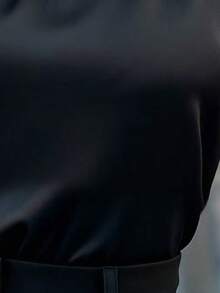 EARO Women's Elegant Sleeveless Keyhole Neck Blouse , Fashionable High Collar Button Front Design, Solid Black, Machine Washable, Suitable For Casual And Formal Wear, All Season, Refined Style, Quality Fabric, Office, Classic Style Stylish Top, Must-Have For Fashion Enthusiasts Summer - 黑色 - 查看 4