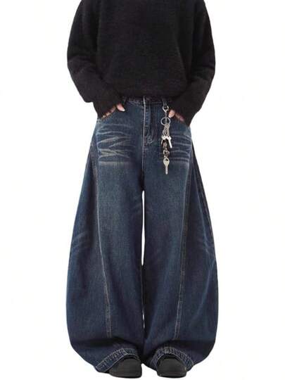 Y2K Wide Leg Jeans – Vintage Washed High Waist Loose Fit Distressed Denim Pants For Streetwear Casual Look
