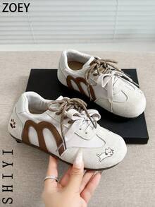 女士动物足迹休闲平底运动鞋，适合日常穿着 - 灰色 - 查看 8