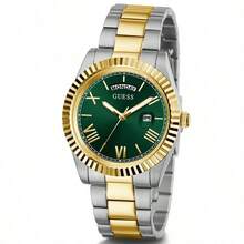 Guess Đồng hồ nam tối giản GW0265G8, dây kim loại hai tông màu, mặt số La Mã màu xanh lá cây, máy quartz, hiển thị ngày và thứ, đồng hồ công sở sang trọng phù hợp cho cả ngày thường và dự tiệc, món quà sinh nhật lý tưởng dành cho phái mạnh. - màu xanh lá - Xem 12