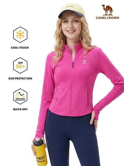 CAMEL CROWN Women's UPF 50+ Lightweight Sports Jacket, Sun Protection, Full Zip Long Sleeve Shirt, Hiking Outdoor Pockets