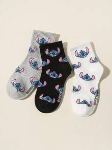 Disney 1/3双装春夏男女情侣短袜，经典黑/白/灰卡通缝线图案设计，柔软舒适，透气吸湿，适合日常穿着、生日派对、户外运动、校园活动、节日聚会等场合。 - 彩色 - 查看 2