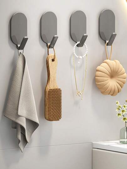 5pcs Bathroom Towel Hooks – No-Drill Self-Adhesive Hooks, Suitable For Bathrooms And Doors, Damage-Free Hanging, Ideal For Bathrooms, Kitchens, And Hotels. Features A Simple Design Materials, Perfect For Home Storage.