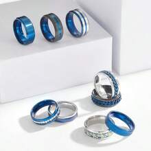 9pcs Men's Rings Set With 2 Stainless Steel Rotating Chain Rings, 6mm And 8mm Width - 9-piece Ring Set - View 3
