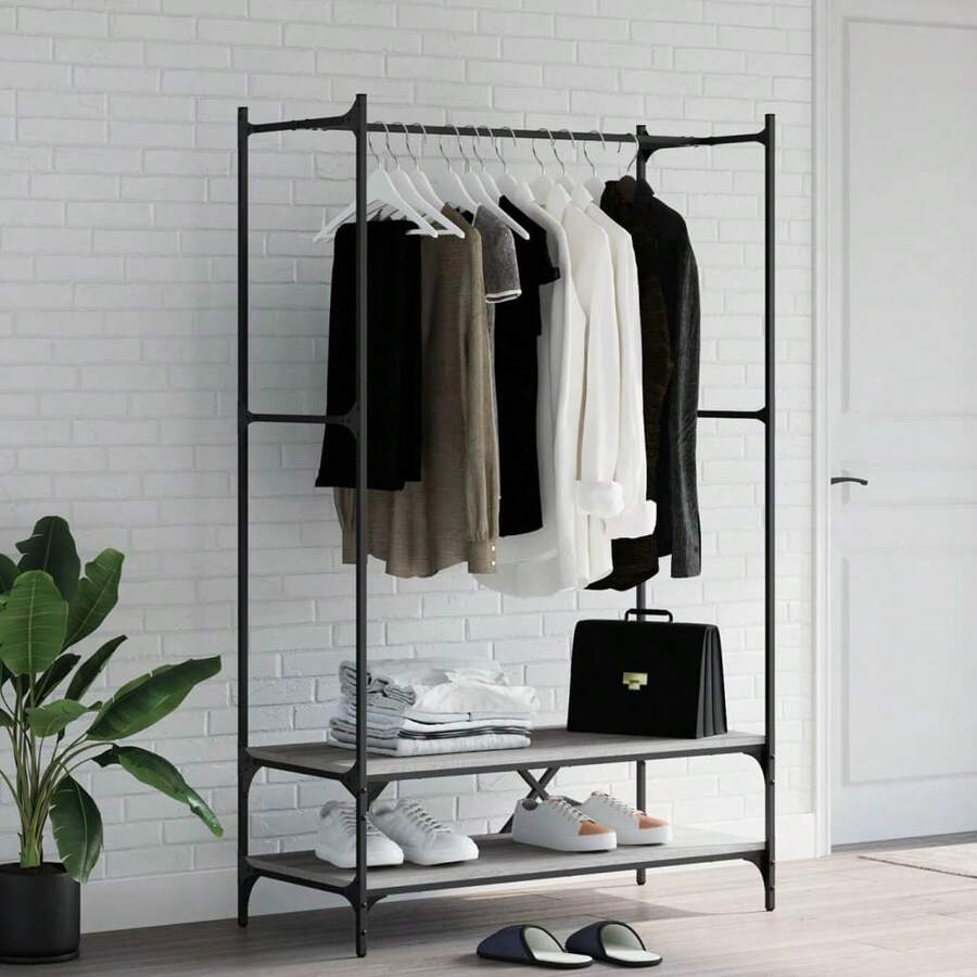 Clothes Rack With Shelves Grey Sonoma Engineered Wood - Grey - View 1