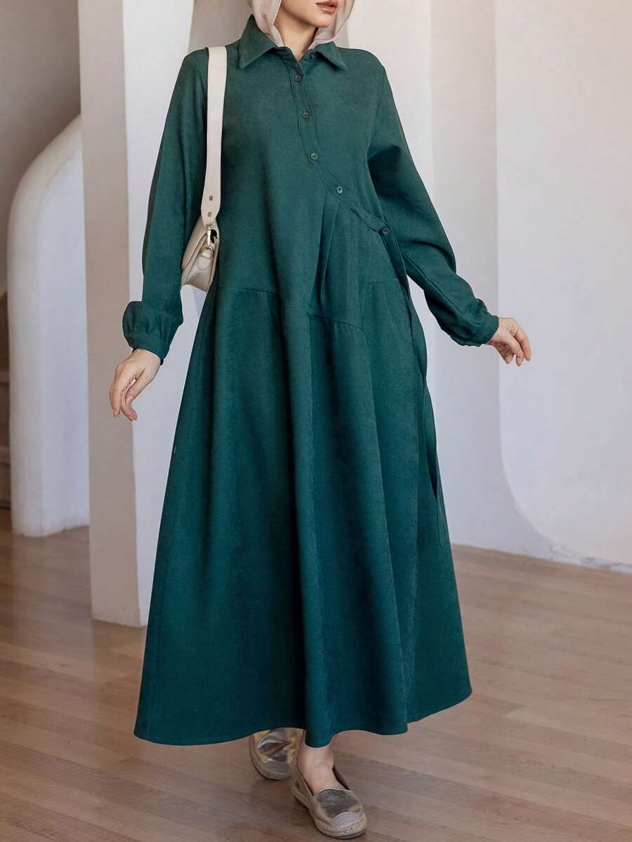 DAZY Váy sơ mi dáng rộng dài vừa phải dành cho nữ, Xuân/Thu - màu xanh lá - Xem 1