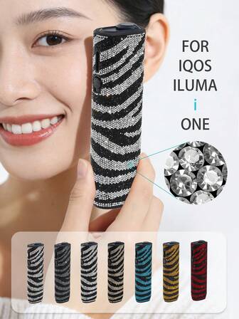 BLBLBL 1 Set Luxury Sparkling Rhinestone Zebra Pattern Protective Case For IQOS ILUMA I ONE 7th Generation, Shockproof Soft Shell E-Cigarette Protective Cover, Suitable As A Gift For Dad, Mom, Girlfriend, Boyfriend, Lover And Friends