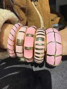 1pc Luxury Vintage Zinc Alloy Enamel Drip Oil Line Bracelet, Pink Fashion Jewelry For Women, Suitable For Music Festivals And Daily Luxury Accessories, Great Gift Choice - Multicolor - View 4
