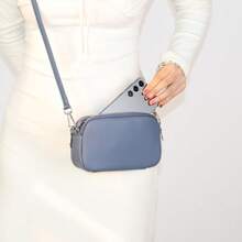 PU Leather Women's Elegant, Retro, Exquisite And Simple Small Square Bag, Which Can Be Crossbody Or Single-Shouldered, With An Adjustable And Detachable Shoulder Strap, A Multi-Compartment Double-Zipper Bag. It Is Classic, Casual, Simple And Elegant, Suitable For Various Occasions Such As Shopping, Going To Work, Going To School, Traveling And Going Out. - 藍色 - 查看 5