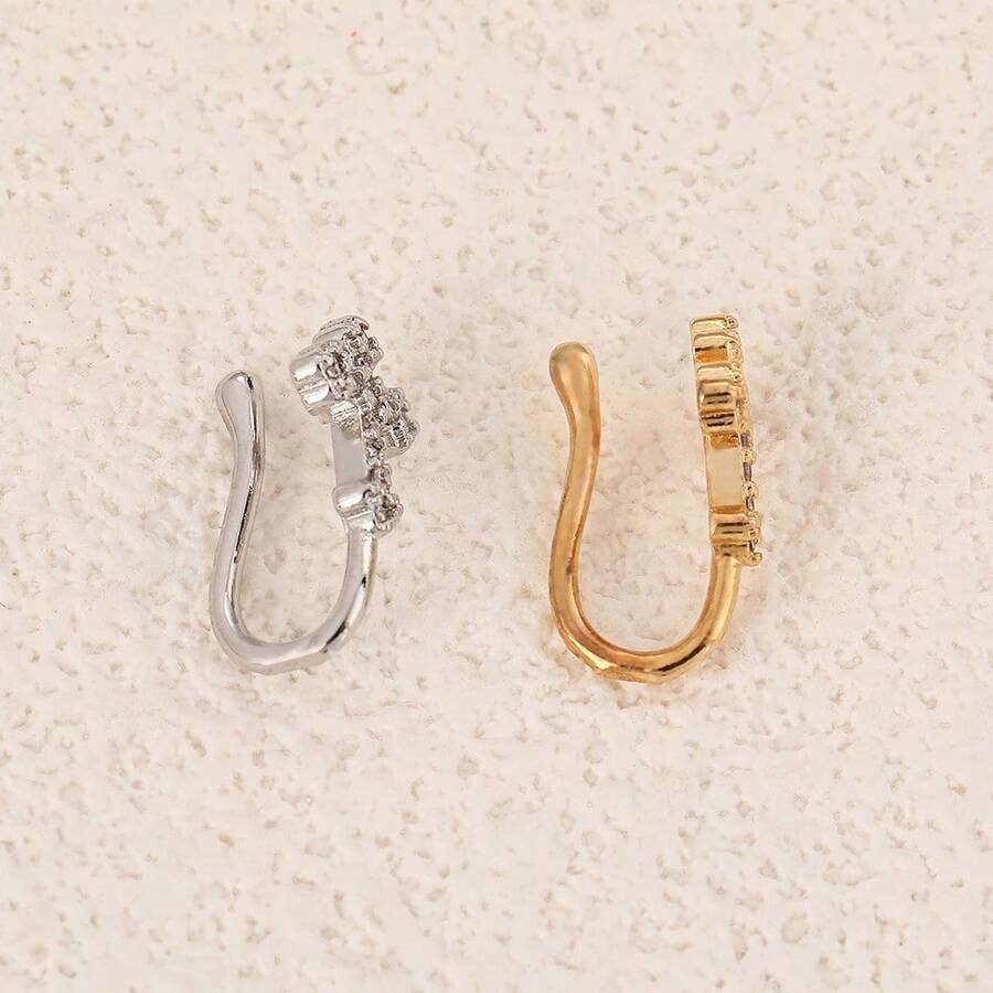 إكسسوار أنف أنيق وبسيط على شكل حرف U مرصع بالراين كروس للنساء، إكسسوار أنف عالي الجودة وخالي من الثقب - متعدد الألوان - مشاهدة 1