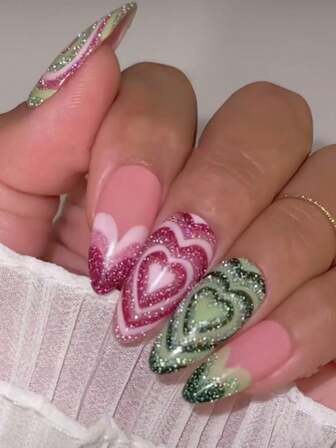 24 st. gradient glitter hjärta självhäftande lösnaglar med gelégel och nagelfil, hållbara och snygga, lämpliga för högtider, vardagsbruk, skola, kontor, fest, nagelkonst, nagelvårdsset