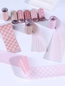 10 Rolls/Box Plaid Nail Foil Transfer Stickers Decals Pink Checkered Nail Art Sticker Self-Adhesive For Acrylic Nails Print Plaid Nail Art Sticker, Nail Art Design Tool, DIY Nail Art Stickers Decals Decoration Acrylic Nails Supplies For Home And Nail Salon