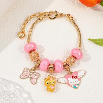  Sanrio Hello Kitty Bracelet, Cute Zinc Alloy Material, Suitable For Daily Wear And Gift-Giving, All Seasons, Christmas Gift